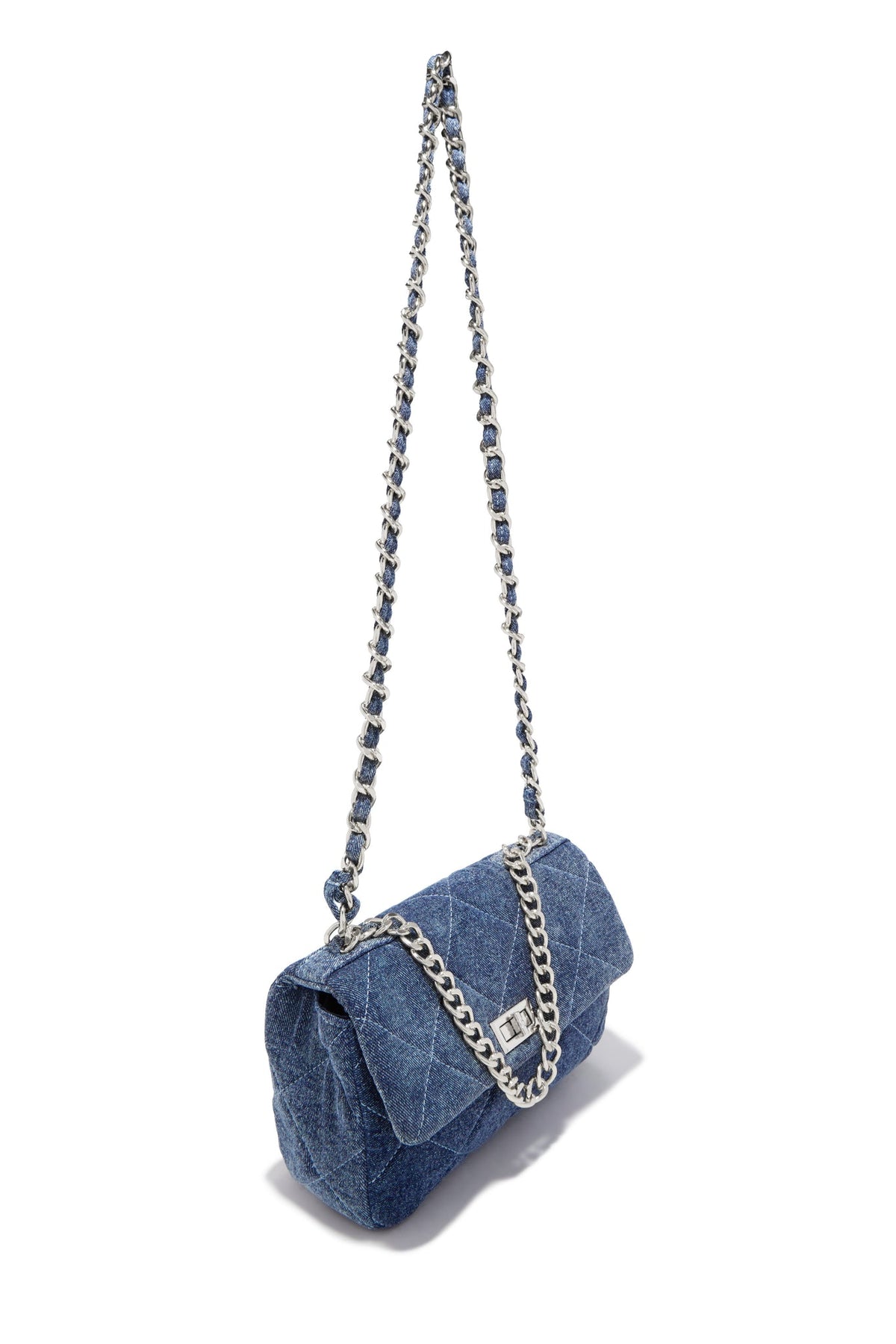 Britney Quilted Denim Crossbody Bag - Denim Silver