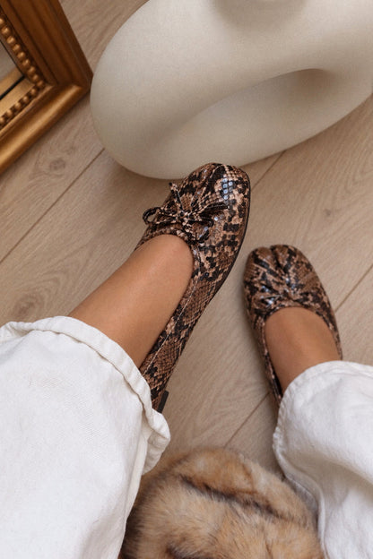 Zyra Bow Tabi Ballet Flats - Snake