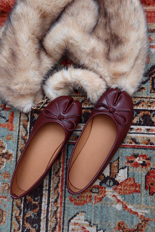 Zyra Bow Tabi Ballet Flats - Wine