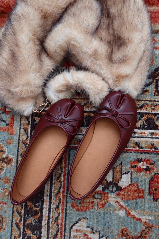 Zyra Bow Tabi Ballet Flats - Wine