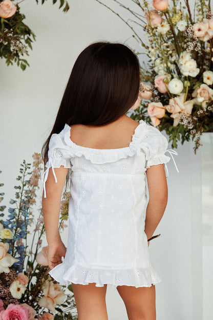 Mini Daisy Eyelet Dress - White