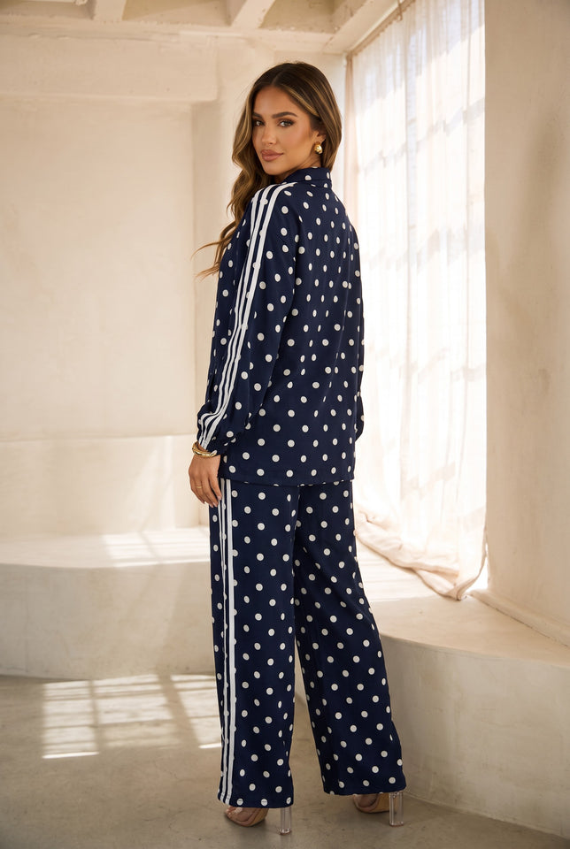 Janelle Polka Dot Track Pants Set - Navy