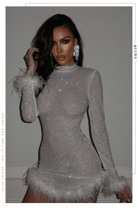 Your Dream Girl Embellished Mesh Mini Dress - White