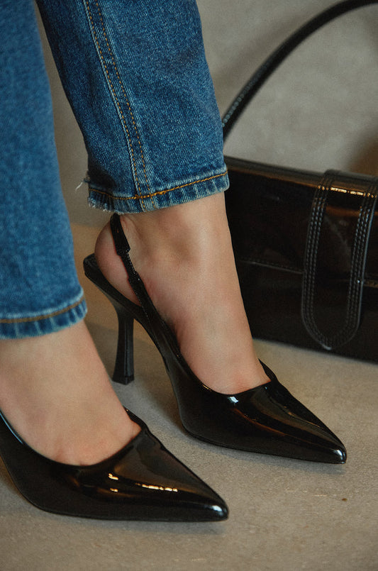 Kelly Slingback Pointed Toe Heels - Black