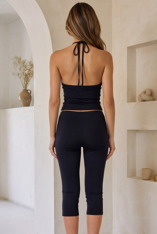 Ashanti Halter Capri Pants Set - Black