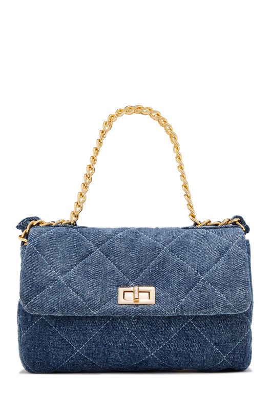 Britney Quilted Denim Crossbody Bag - Denim Gold