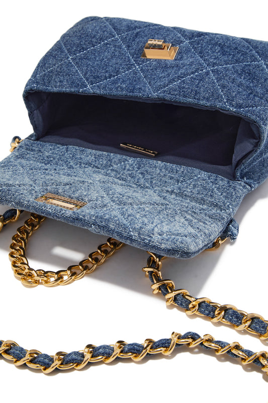 Britney Quilted Denim Crossbody Bag - Denim Gold