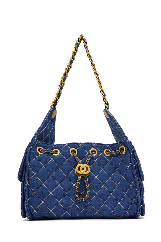 Camila Quilted Denim Shoulder Bag - Dark Blue