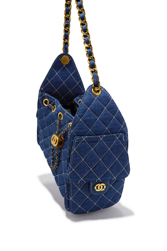 Camila Quilted Denim Shoulder Bag - Dark Blue