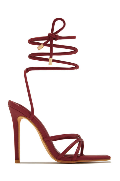 Holly Lace Up Strappy Heels - Wine