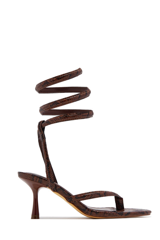 Reylene Ankle Wrap Mid Heels - Brown Snake