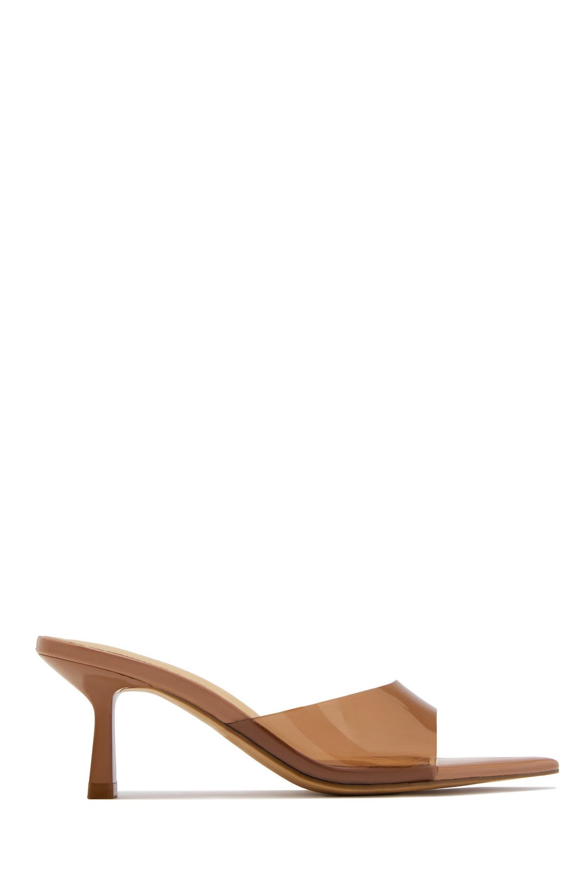 Kristie Clear Slip On Mid Heel Mules - Tan