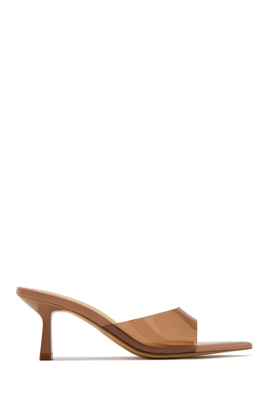 Kristie Clear Slip On Mid Heel Mules - Tan