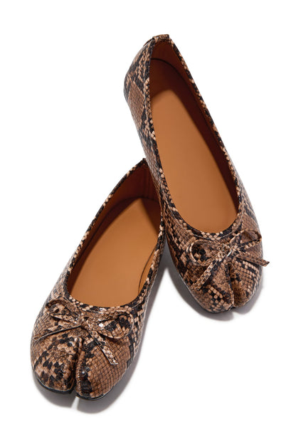 Zyra Bow Tabi Ballet Flats - Snake