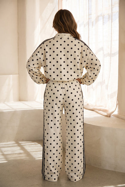 Janelle Polka Dot Track Pants Set - Ivory