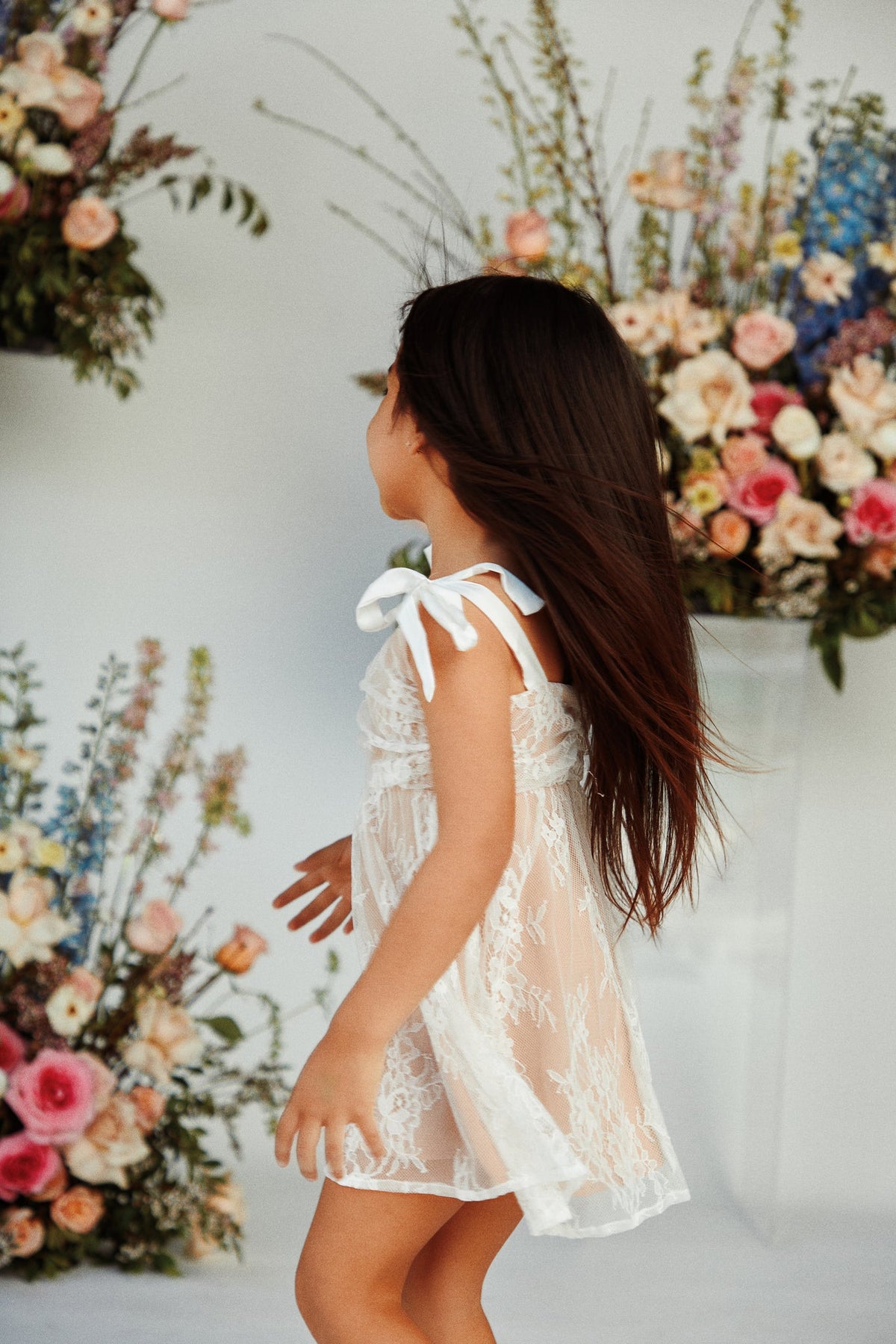 Mini Lacey Bow Straps Dress - White