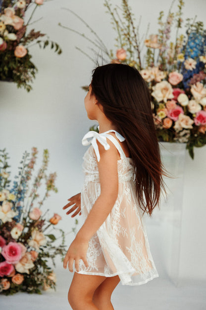 Mini Lacey Bow Straps Dress - White